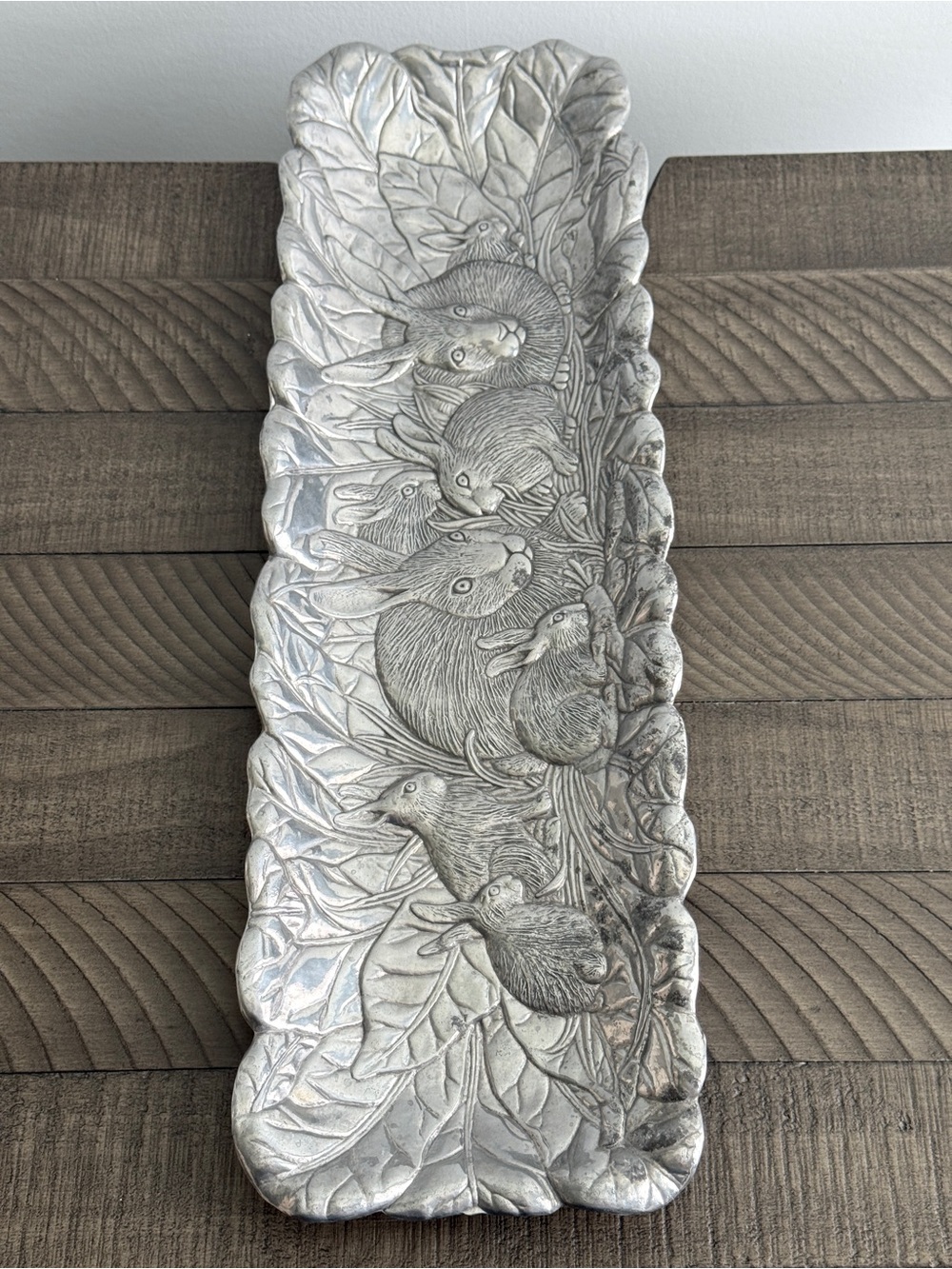 Vintage 90s Arthur Court Rabbit Tray - Aluminum Pewter Serving Tray Collectible